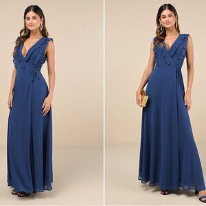 LULU's Elegant Prom Wedding Bridesmaid Elegant Romantic Ruffles Wrap Maxi